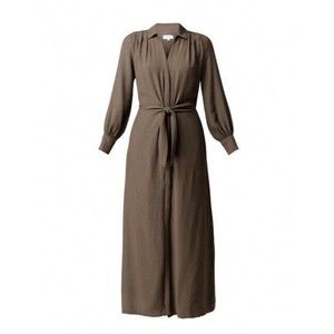 Brochu Walker Madsen Olive Green Crinkle Crepe Maxi Shirt Dress